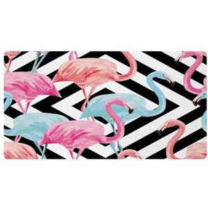 VAPOKF Flamingo's op zwart-witte strepen keukenmat, antislip wasbaar vloertapijt, absorberende keukenmatten loper tapijten voor keuken, hal, wasruimte