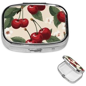 Vierkante pillendoos draagbare metalen pillenetui 2 compartimenten kleine reizen pillenorganisator rode kersenpatroon vitamines houder organizer voor portemonnee zak