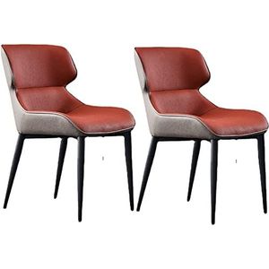 GEIRONV Moderne set van 2 woonkamerstoelen, PU-leer gewatteerde zachte zitting met hoge rugleuning en zwarte stoelpoten for eet- en woonkamerstoelen Eetstoelen (Color : Red, Size : 82 * 50 * 44cm)