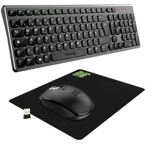 NEWWAY - RF02 draadloos 2,4 GHz toetsenbord muispakket met mat – Duitse toetsen (QWERTZ) 105 toetsen 13 multimedia-toetsencombinaties – muis met 6 toetsen – USB-ontvanger – zwart