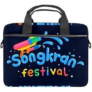Songkran Thai Festival Water Gun Laptop Schouder Messenger Bag Crossbody Aktetas Messenger Sleeve voor 13 13.3 14.5 Inch Laptop Tablet Beschermen Tote Bag Case, Meerkleurig, 11x14.5x1.2in /28x36.8x3 cm