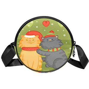 Ronde Crossbody Tas Leuke Kerst Katten Kitty Kitten Messenger Bag Purse voor Vrouwen, Meerkleurig, 6.7x6.7x2.3 in, Sling Rugzakken