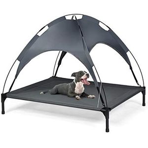 COSTWAY Hondenbed 105 x 87 x 89 cm, verhoogd verkoelend huisdierenbed met afneembare luifel & stevig stalen frame, waterdicht & zon bestendig koel bed tent voor huisdieren voor binnen en buiten gebruik (Large)