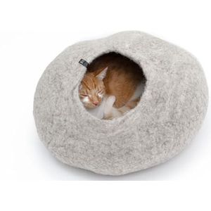 LucyBalu® Premium Kattenhol van vilt | Natuurlijk kattenbed van 100% pluizige wol | Kattenhol van vilt, handgemaakt in Nepal | Knuffelhol voor katten | 45x45x28 cm | Lichtgrijs