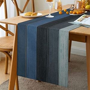 Tafelloper blauw tafelloper voor landhuis wasbaar modern decoratie voor binnen en buiten vakantie feest woonkamer houtnerf tafelloper herfst verjaardag 33 x 183 cm