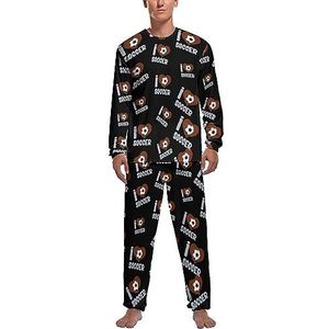 I Love Soccer zachte heren pyjama set comfortabele lange mouwen loungewear top en broek geschenken 2XL