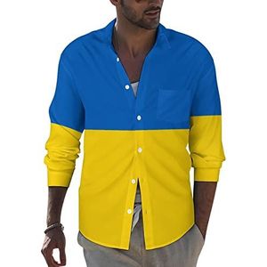 Vlag van Oekraïne Heren Revers Shirt Lange Mouw Button Down Print Blouse Zomer Pocket Tees Tops 6XL