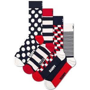 Happy Socks, Set van 4 Crew-sokken, set van 4 stuks, gemengde patronen voor dames en heren, Streep, Small
