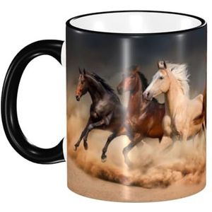 Mok, 330 ml keramische kop koffiekop theekop voor keuken restaurant kantoor, galopperende bruine paarden in de woestijn bedrukt