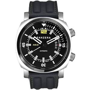 Panzera Aquamarine Pro Diver Infinity Edge automatisch saffierstaal zwart Diver datumweergave siliconen herenhorloge, Armband
