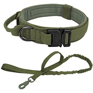 Militaire tactische halsband en riem Werkende halsband voor grote honden Trainingshalsband Elastische bungee-lijn-groen, L