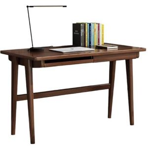 Computer Bureau Computertafel 47 Inch Computerbureau Met Lades En Toetsenbordlade, Massief Houten Kantoorbureau, Modern Thuisbureau Voor De Slaapkamer Kantoortafel Gamingtafel(Walnut)