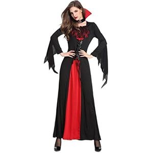 Halloween kostuum feest, koningin kraai vleermuizen dokter cosplay vampier magische heks kleding met mantel voor vrouwen meisje, Zwart, M