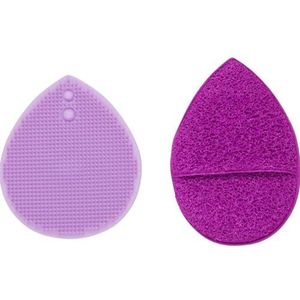 CALA. Peeling-spons voor gezichtsreiniging, Cala Cleansing Sponge, gezichts-exfoliators Duo, paars, reinigt en vernieuwt, bereikt alle gebieden, borstel en spons, veganistisch.
