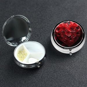 Pillendoosje pillendoosje 3 compartimenten kleine pillenorganizer voor portemonnee en zak reizen pillendoos rode roos liefde hart schattige medicijnorganisator pillenhouder om vitamines visolie vast