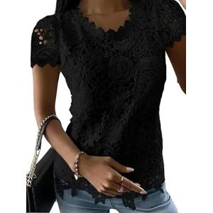 Womens Tshirt Vintage Lace Blouse Women Short Sleeve Patchwork Elegant Clothes Streetwear Casual Solid Tops