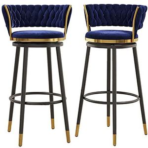Home Barkruk fluwelen barkrukken set van 2, 26""/30""/30"" barkrukken met rugleuning en voetsteun moderne barhoogte kruk stoelen voor café pub aanrecht, 360 graden draaibare zitting top (kleur: blu,