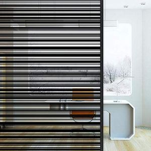 Privacy raamfolie 90 cm x 200 cm anti-UV-glasfolie zelfklevende statische decoratieve film badkamer geen lijm raamsticker voor thuiskantoor, zwarte strepen patroon