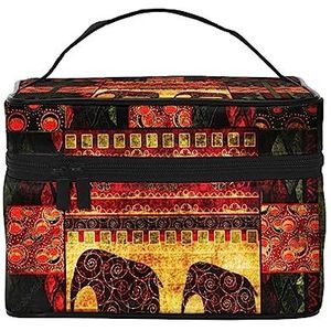 3D Snake Print Make-up Bag,Draagbare Cosmetische Zak,Grote Capaciteit Reizen Make-up Case Organizer, Afrikaanse olifant patchwork, Eén maat