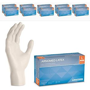 ARNOMED Latex wegwerphandschoenen L, wit, poedervrij, 1000 stuks, wegwerphandschoenen, handschoenen voor eenmalig gebruik, verkrijgbaar in maat XS, S, M, L & XL