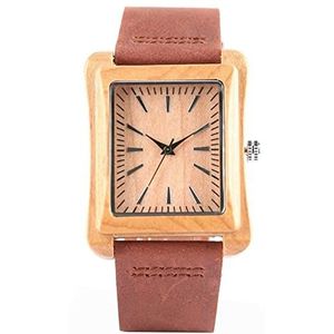 Handgemaakt Creatieve rechthoekige wijzerplaat hout horloge handgemaakte licht mode mannen vrouwen casual quartz horloge lederen cadeau Huwelijksgeschenken (Color : Coffee)