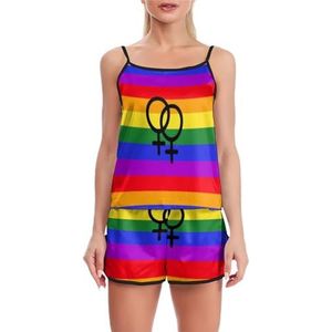 Lesbian Pride LGBT Vlag Grappige Pyjama Set Voor Vrouwen Verstelbare Tank Top En Shorts Homewear Gedrukt