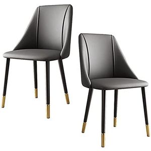 GEIRONV Keukenstoelset van 2, lederen zijstoel Carbon stalen frame kantoor lounge stoelen woonkamer eetkamer stoelen Eetstoelen (Color : Gris)