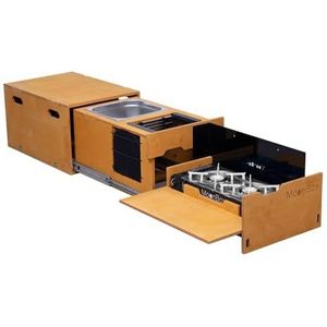 Moonbox Kitchenbox campingbox campingkeuken campinglade campingmodule natuur minicamper camper camper campingmodule tafel kofferbak