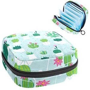 Periode Pouch Draagbare Tampon Opbergtas,Tampon Houder voor Portemonnee Vrouwelijke Product Organizer,Roze Bloem Cactussen, Meerkleurig, 4.7x6.6x6.6 in/12x17x17 cm