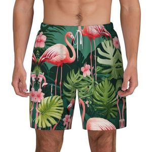 YJxoZH Roze Flamingo Print Heren Zwembroek Board Shorts Surfen Elastische Strand Shorts,Sneldrogende Zwemshorts, Wit, XXL