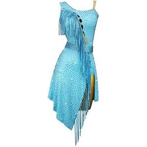 Yhwacyznm Latijns Amerikaanse danswedstrijdpak Glanzende danskleding voor samba Balzaalkleding Tango dansrok Professionele salsa cha cha outfit Met riem,Blauw,L