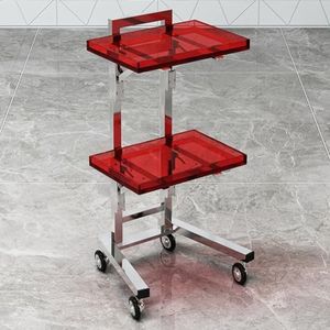 PP-Vic Salonwagen Van Acryl Met 2 Laden Voor Kappers, Rolwagen, Opvouwbare Kapperswagen Met Wielen, Multifunctioneel Mobiel Werkstation Voor Schoonheidssalons,Rood