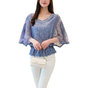 Dvbfufv Vrouwen Elegante Blouses Vrouwen Lente Mode Katoen Kant Shirt Tops, Blauw, XS