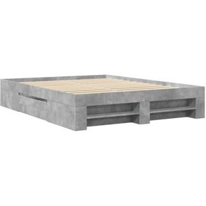 vidaXL Bedframe bewerkt hout betongrijs 150x200 cm, bed, bed ombouw, boxspring, bedbodem, slaapkamermeubel, stapelbed, twijfelaar bed, hoogslaper