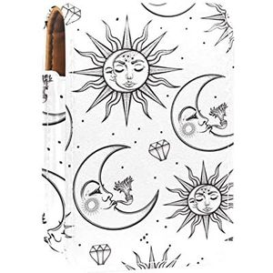 Gepersonaliseerde Lipstick Case Draagbare Make-up Tas Cosmetische Pouch Lippenstift Houder Make-up Organizer artistieke zon en ster schetsen, Meerkleurig, 9.5x2x7 cm/3.7x0.8x2.7 in