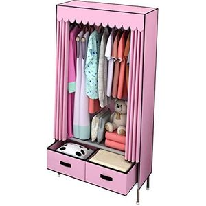 Stoffen kleerkast, draagbare kledingkast, Stoffen kledingkast met ophangrail en 2 lades, opvouwbare kledingkast, opbergorganisator, roze-70x48x165cm (Color : Pink, Size : 70x48x165cm)