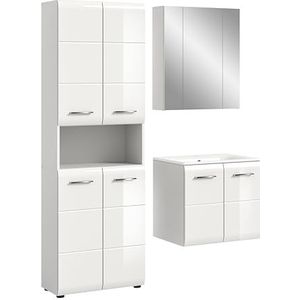 xonox.home – 3-delig badkamermeubel combinatie Ice 135x185x46 cm in witte behuizing wit replica en front wit hoogglans – badkamercombinatie met duidelijke lijnen – stijlvol & ruimtebesparend