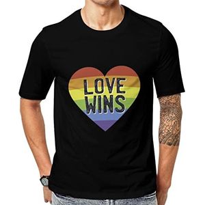 Liefde wint regenboog hart heren korte mouw grafisch T-shirt ronde hals print casual tee tops 4XL