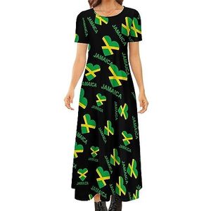 Love Jamaica dames zomer casual korte mouwen maxi-jurk ronde hals bedrukte lange jurken XS