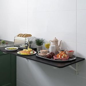 OHMG Eetkamertafel, inklapbare wandtafel, inklapbare eettafel voor wandmontage, inklapbaar bureau, voor aan de muur van kantoor, keuken, eetkamer (zwart -80 x 60 x 1,6 cm)