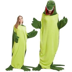 SHUOJIA Unisex volwassen dier onesie pyjama, draagbare krokodil pinguïn/haai slaapdeken, dames en heren anime cosplay nachtkleding, eendelig Halloween kostuums feestkleding pyjama, Krokodil-groen, M