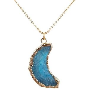 Bohemia Women Geode Agates Sun Flower Pendant Chains Necklace Simple Drusy Solar Flower Slab Beads Necklace Handmade Jewelry (Color : Sky Blue Gold)
