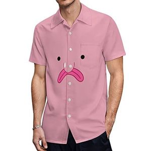Roze Blob Fish Blobfish Hawaiiaanse shirts voor heren, korte mouwen, casual overhemd met knopen, vakantie, strandshirts, XS