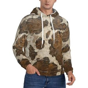 JEJEA Bruine koeienhuid Art Print Heren Hooded Sweatshirt, Trekkoord Hoodies Trui, Lange Mouw Trui, Voor Dagelijks Dragen, Zwart, S