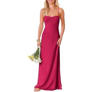 HPPEE Damesjurk met ronde hals, chiffon, bruidsmeisjesjurk, mouwloos, A-lijn, bruidsmeisje, spaghettiband, formele jurk, Fuchsia, 32