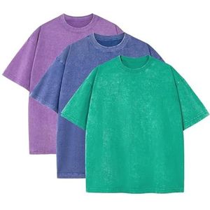 Leader of the Beauty Oversized T-shirts voor heren, set van 3, zware katoenen gymshirts, losse pasvorm, uniseks outfits 2024, Paars+blauw+groen, 4XL