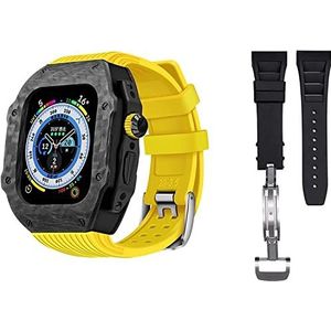 OFWAX Luxe koolstofvezel horlogekast met 2 bandmodificatieset, voor Apple Watch 8 Ultra 49 mm, Siliconen rubberen horlogeband Cover Retrofit Set, Voor iWatch 8 7 6 5 4 SE 45 mm 44 mm, 45mm, agaat