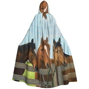 OPSREY Paard gedrukt Volwassen Hooded Poncho Volledige Lengte Mantel Gewaad Party Decoratie Accessoires