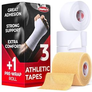 Premium witte atletische tape voor blessures - 3 stuks met voorwikkel - gemakkelijk scheuren en geen plakkerig residu - sport zinkoxide tape - enkel, pols, vingers - ideaal voor voetbal, gymnastiek,