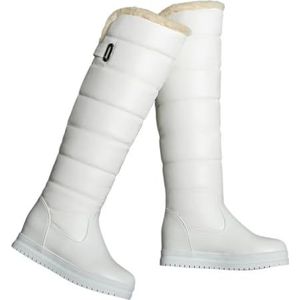 JTKSSCS Dames Winterlaarzen Winter Warm Roze Wit Sneeuwlaarzen Vrouwen Schoenen Lage Hakken Knie Hoge Laarzen Vrouwelijke Platform Pluche Lange Boten Mujer Zwart, Witte Slip on, 36 EU